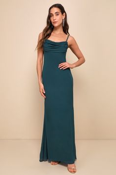 Cowl Neck Maxi Dress, Full Maxi Skirt, Emerald Green Dresses, Formal Dresses Gowns, Sheer Chiffon, All Eyes, A Mermaid, Mermaid Dresses, Sleeveless Maxi Dress