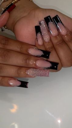 Formal Nail Ideas Black, Cute Black Glitter Nails, Cute Black Prom Nails, K On Nails, Acrylics Black, Nail Inspired Black, Nails Acrylic Simple Black, Black Formal Nail Designs, Wedding Black Nails