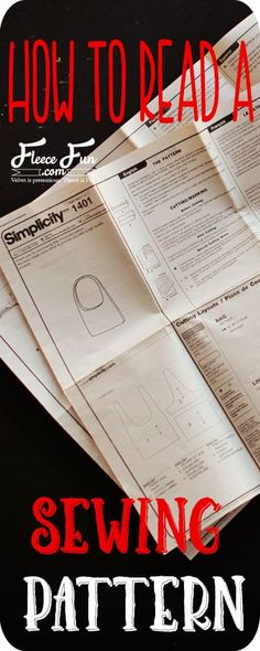 the instructions for how to read a sewing pattern are shown in red and black text