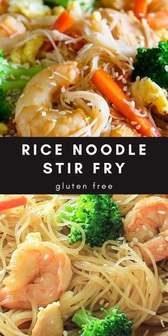 this noodle stir fry has shrimp, broccoli and carrots