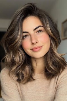 Haircuts Low Maintenance, Medium Hair Waves, Voluminous Layers, Long Bob Balayage, Bouncy Waves, A Line Haircut, Stacked Haircuts, Medium Layered Hair