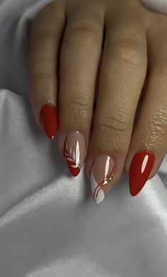 White Nails With Red Flowers, Ruby Red Nails Designs, Simple New Years Nails, Nail Polish Art Designs, Manicure Nail Designs, Hello Nails, Cute Simple Nails