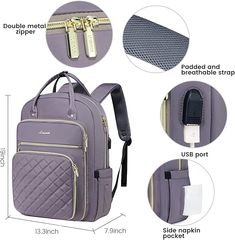 an image of a purple backpack with zippers