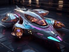 a futuristic vehicle with glowing lights on it