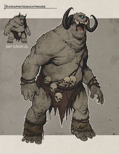 an image of a cartoon character with horns and skulls on his chest, standing in front of