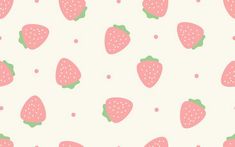 a white background with pink strawberries and green leaves on it's sides, all in the same pattern