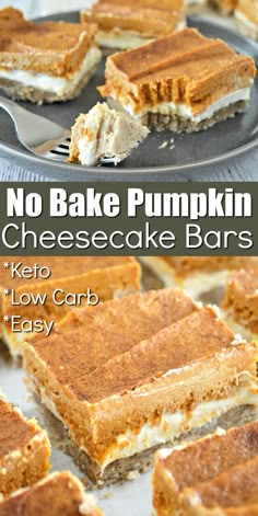 no bake pumpkin cheesecake bars with text overlay