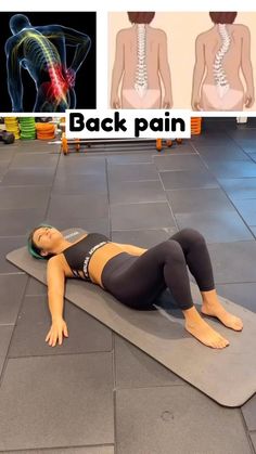 a woman laying on top of a yoga mat in front of an x - ray