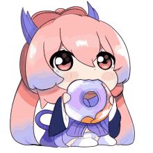 an anime character holding a donut in her hand