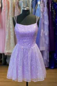 Glitter Sequined A-Line Homecoming Dress Short Party Dress – prommirror 13 Birthday Outfit Ideas Purple, Tangled Hoco Theme Dress, Lilac Dama Dresses, Tangled Themed Homecoming Dress, Hoco Dresses Lavender, Tangled Themed Hoco Dress, Short Purple Prom Dress, Lavender Hoco Dresses, Light Purple Hoco Dresses