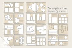 the scrapbooking layouts are arranged in squares and rectangles