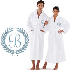 Now we offer the classic 100% soft cotton luxury velour bathrobe which you can get your with custom Laurel and custom initial embroidery on the front left breast side of the velour bathrobe. This velour white robe you can select the thread colour you want us to use on the robe for your front embroidery. Initial Embroidery, Organic Luxury, Luxury Sleepwear, Soft Robes, Plus And Minus, Swim Club, 자수 디자인