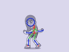 a cartoon character is walking while wearing glasses