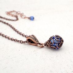 Victorian Style Jewelry, Filigree Pendant Necklace, Nickel Free Jewelry, Filigree Pendant, Crystal Chain, Wedding Jewellery Necklace, Swarovski Pearls, Sapphire Blue