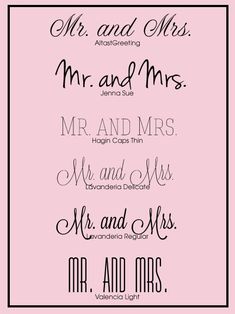 some type of calligraphy that is in black and white with the words mr and mrs