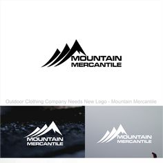 the mountain mercantile logo is shown in three different colors and font styles, including black