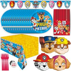 paw patrol party supplies including tableware and decorations