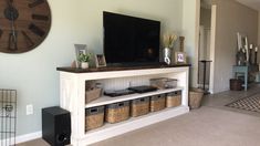 Pictured with an 84 L x 18 D x 36 T Entertainment Center with a Rustic Alder top stained Espresso and a White painted base. Farmhouse Furniture Diy, Build A Tv Stand, Farmhouse Tv Console, Tv Stand Plans, Diy Farmhouse Coffee Table, Tv Consoles, Sideboard Modern, Farmhouse Tv, Farmhouse Console Table