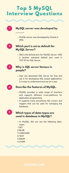 the top 5 mysql interview questions infographicly displayed on a white background