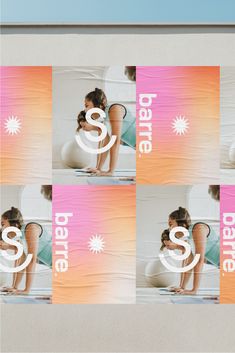 a series of photoshopped images showing a woman doing yoga