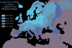 the map shows where light eyes can be seen in europe and asia, according to cardinalian s coeon