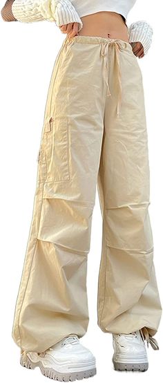 Amazon.com: Women's Low Waist Cargo Pants Casual Solid Color Harajuku Vintage Y2K Low Rise Baggy Jogger Relaxed Cinch Pants(A-Beige,Small) : Clothing, Shoes & Jewelry Low Waist Cargo Pants, Low Waist Cargo, Beige Cargo Pants, Cargo Pants Baggy, Waist Cargo Pants, Cargo Pants Streetwear, Beige Jeans, Khaki Cargo Pants, Sweatpants Style