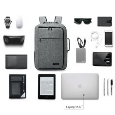 1.Dimensions: 18.8 L x 5.3 W x 12.5 H inches; Weight: 2 LB; This multi-function convertible bag fits up to 15.6 inches laptop/books/iPad/tablet/macbook.2.Two-way carrying styles: Backpack transforms into briefcase very easily. The padded shoulder straps can be hidden in the back pocket with Velcro strap when you use it as a briefcase/ messenger bag. 3.Water-resistant: Made of highly durable eco-friendly polyester, this backpack is splash-proof and is adequately protected from light rain.4.Multip Travel Backpack Essentials, Smart Backpack, Credit Card Organizer, Laptop Backpack Mens, School Bag Essentials, Inside My Bag, Tech Backpack