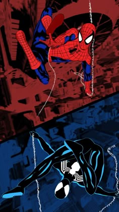 spider - man and the amazing spider - man are depicted in two different color variations