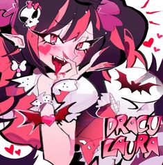 an anime character with her mouth open and tongue out in front of the camera, surrounded by hearts