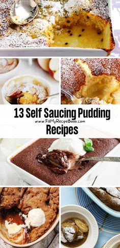 the collage shows different types of puddings