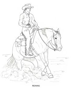 a drawing of a man riding on the back of a brown horse with a lasso