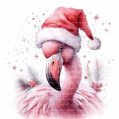 a pink flamingo wearing a santa hat