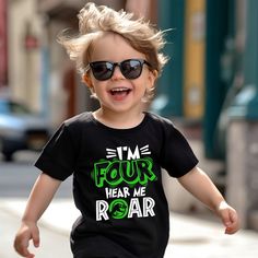 "I'm Four Hear Me Roar Shirt, Fourth Birthday Dinosaur Toddler Shirt, 4 Year Old Birthday Shirt, Boys Dinosaur Shirt, 4th Birthday T-Shirt HOW TO ORDER * Please review all the information provided before placing an order. 1. Select the style and size using the drop-down menu. 2. Select color 3. [APPLICABLE ONLY ON CERTAIN LISTINGS] Follow the instructions to fill out the \"Add your personalization\" option, e.g., specifying custom sayings or selecting design colors. 4. Select quantity Need more Items? Add the current item to the cart. And if you like to add more items to your order, please press the back button and repeat steps again. 5. Once all your desired items are in your cart you may complete your order by entering your payment method, desired shipping address and click submit. GARME Birthday Theme For 4 Year Boy, 4th Boy Birthday Ideas, Four Year Old Birthday Theme Boy, Boys 4th Birthday Themes, 4 Year Birthday Party Ideas Boy, Bday Party Boy, Cricut 3, Birthday Dinosaur, Hear Me Roar