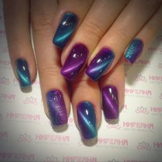 Red White And Blue Cat Eye Nails, Mood Color Nails, Dip Nail Art Designs, Glam Nail Ideas, Mermaid Color Nails, Neon Light Nails, Purple Fingernails, Nail Designs For August, Fun Dip Nails