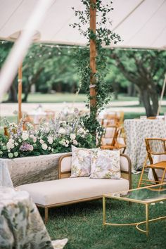 outdoor reception inspo for event planners - violet linens that tie perfectly together with greens. warm and welcoming outdoor setup with cocktail tables and luxury linens Sweetheart Table Wedding With Neon Sign, Stradley Davidson, Davids Country Inn Wedding, Fearrington Village Wedding, Green And Violet, Dinner Reception, Stunning Wedding Venues, Reception Design, Outdoor Reception