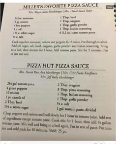 an open book with instructions on how to make pizza sauce for dinner or desserts