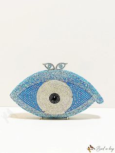 BirdinBag - Silver and Blue Crystal Eye Clutch Bag with Glamorous Rhinestone Eye Pattern Eye Pattern, Chain Pattern, Crystal Eye, Novelty Bags, Pink Backpack, Word Wrap, Evening Clutch, Mini Fashion, Bag Set