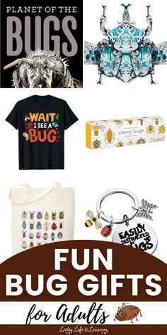 some items that are on display with the words fun bug gifts for adults