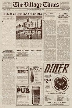 the front page of an old newspaper with images of different types of food and drinks