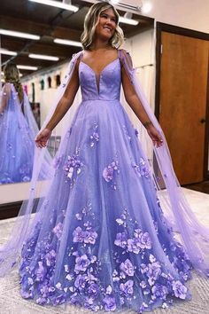 Princess Lavender 3D Flowers Tulle Prom Dresses,PD221604 on Storenvy Formal Dress With Cape, Sparkly Prom Dresses Long, Tulle Formal Dress, Gown With Cape, Lavender Prom Dresses, Flower Prom Dress, Prom Dress With Train, Dress With Cape, Sparkly Prom Dress