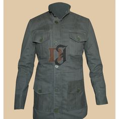 a jacket with buttons on the chest and collar, in grey suede leathers