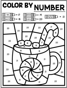 color by number coloring pages for kids with candy canes and candies on it