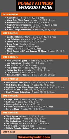 an orange and black workout plan with the words,'planet fitness work out plan '