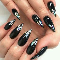 Black Stiletto Nails, Stiletto Nail Art, Stiletto Nails Designs, Silver Nails, Nails Inc, Nail Arts, Creative Nails, Gorgeous Nails, Stiletto Nails