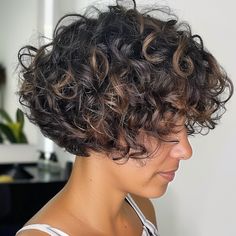 Curly Tapered Bob with Volume Big Curly Bob, Short Angled Bob Haircut Curly, Angled Curly Bob Hairstyles, Curly Angled Bob Medium, Stacked Curly Bob, Angled Bob Short Stacked Curly Hairstyles, Assymetrical Bob Curly Hair, Layered Bob Hairstyles With Bangs, Bob With Volume