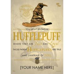 Harry Potter (Sorting Hat Hufflepuff - Personalized) Graphic Art #quiz #quizzes #buzzfeed  #triviaquestionsandanswers #quizzesbuzzfeed #bestfriendquiz #bffquiz Hogwarts Sorting Hat, Classe Harry Potter, Harry Potter Sorting, Harry Potter Sorting Hat, Hufflepuff Pride, Hufflepuff House, Festa Harry Potter, Theme Harry Potter, Harry Potter Hufflepuff