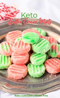 keto butter cream mints on a metal plate