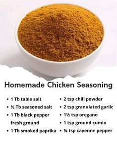 the ingredients for homemade chicken seasoning in a white bowl on top of a table