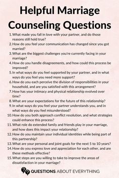 marriage counseling questions Counseling Questions, Questions To Ask Your Spouse, Marriage Counseling Questions, Boyfriend Questions, Couples Therapy Worksheets, Marriage Inspiration, Intimate Questions, Relationship Lessons, Relationship Therapy