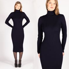 "Knit merino wool turtleneck dress ALICE www.kristaelsta.com Material: 100% merino wool. Color: black Size: XS, S, M, L Our model is 172 cm / 5'65\" and wears size S.  SIZING Size S / EU 36 / US 6 Length (from the shoulder): 123 cm / 48.4 in Sleeve length: 63 cm / 24.8 in Width: 30 cm / 11.8 in Size M / EU 38 / US 8 Length (from the shoulder): 124 cm / 48.8 in Sleeve length: 64 cm / 25.2 in Width: 31 cm / 12.2 in Size L / EU 40 / US 10 Length (from the shoulder): 125 cm / 49.2 in Sleeve length: Classic Fitted Sweater Dress For Winter, Fitted Wool Sweater Dress For Winter, Elegant Black Knitted Sweater Dress, Winter Black Knit Midi Dress, Black Knit Midi Dress For Winter, Fitted Knitted Turtleneck Sweater Dress, Fitted Chic Wool Sweater Dress, Fitted Wool Sweater Dress, Chic Fitted Wool Sweater Dress